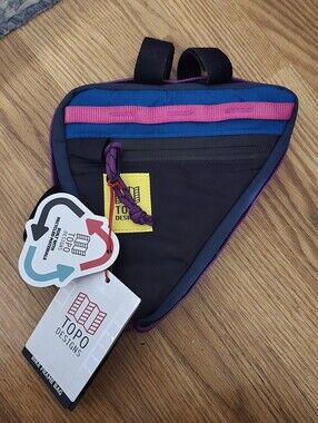 Topo Designs Triangle Frame Bag — Black with Blue & Pink Accents